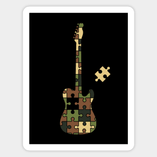 Camouflage Puzzle T-Style Electric Guitar Silhouette Magnet